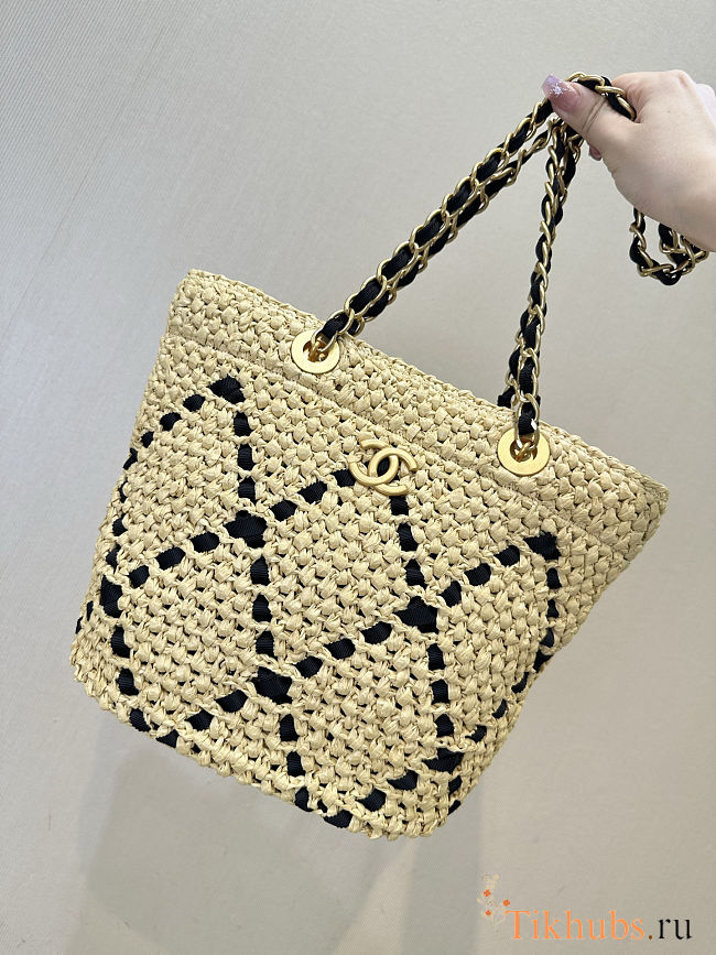 Chanel Spring-Summer Small Shopping Raffia & Grosgrain Bag  - 1