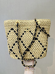 Chanel Spring-Summer Small Shopping Raffia & Grosgrain Bag  - 2