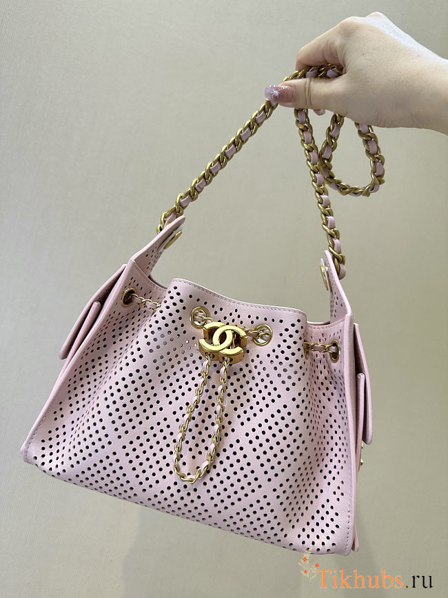 Chanel Mini 26s Hobo Bag Light Pink Perforated Calfskin Antique Gold Hardware 20X22X12.5 cm - 1