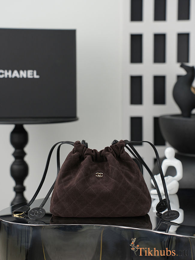 Chanel Quilted Suede Drawstring Bag 17x22x8cm - 1