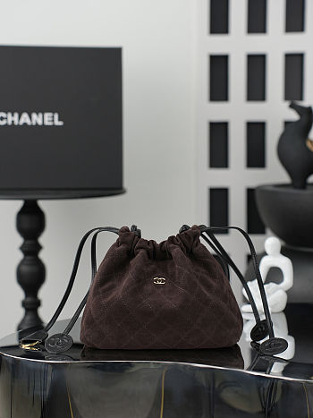 Chanel Quilted Suede Drawstring Bag 17x22x8cm
