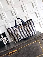 Chanel Large Striped Shopping Tote Blue Navy 46cm - 1