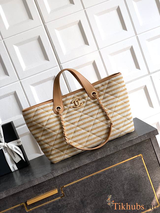 Chanel Large Striped Shopping Tote Neutrals 46cm - 1