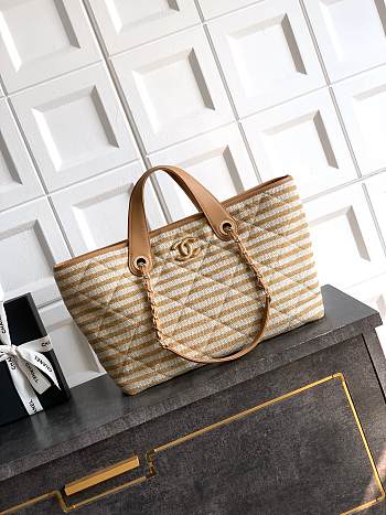 Chanel Large Striped Shopping Tote Neutrals 46cm