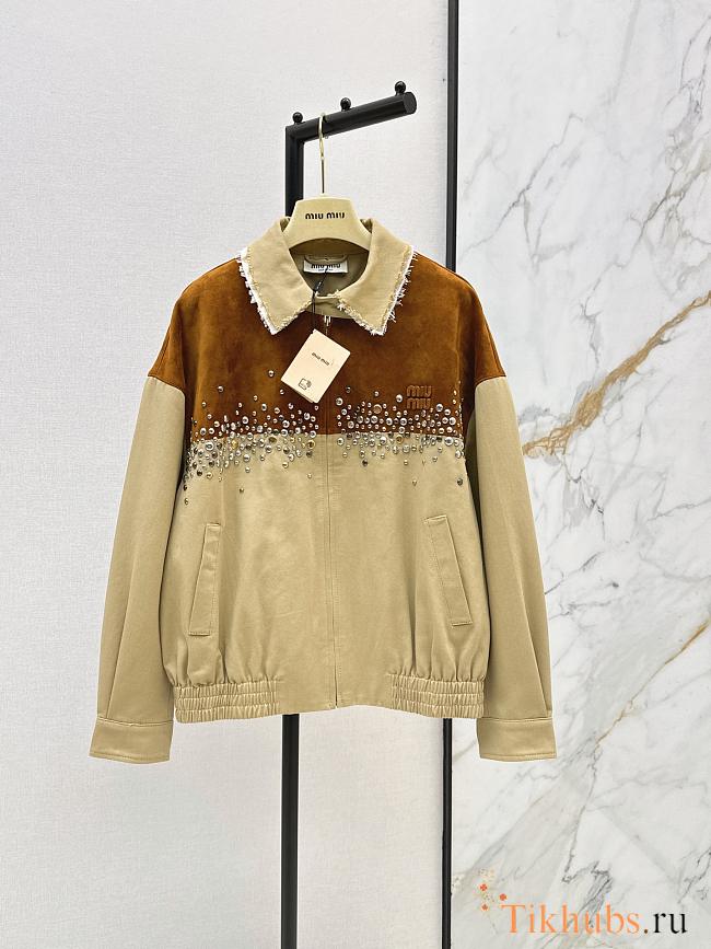  Miu Miu Water Diamond Suede Splicing Blouson Jacket - 1