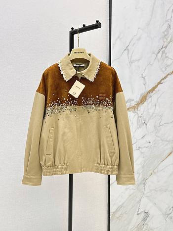  Miu Miu Water Diamond Suede Splicing Blouson Jacket