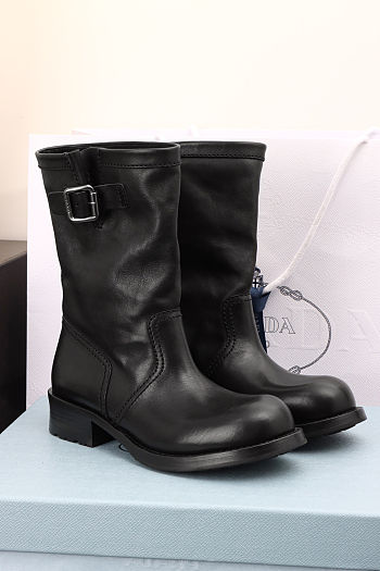 Prada leather mid-calf boots in black