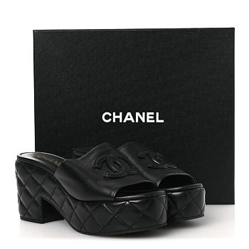 Chanel Lambskin Quilted CC Platform Mules 40 Black