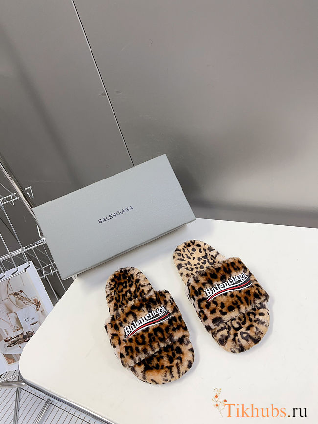 Balenciaga Leopard-Print Faux Fur Slides - 1
