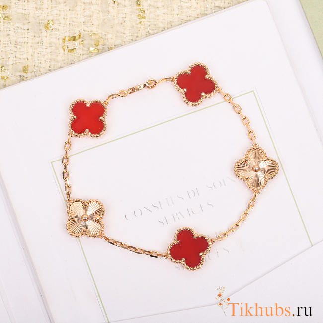 Van cleef & arpels vintage alhambra bracelet 5 motif rose gold, carnelian - 1
