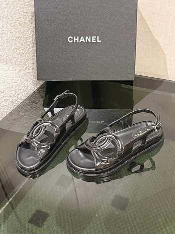 Chanel Shiny Lambskin Dad Sandals Black
