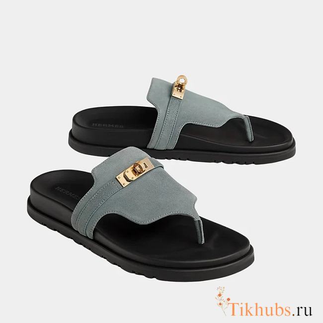 Hermes Empire Sandals in Suede Goatskin Bleu Tonnerre - 1