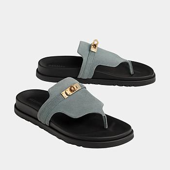 Hermes Empire Sandals in Suede Goatskin Bleu Tonnerre