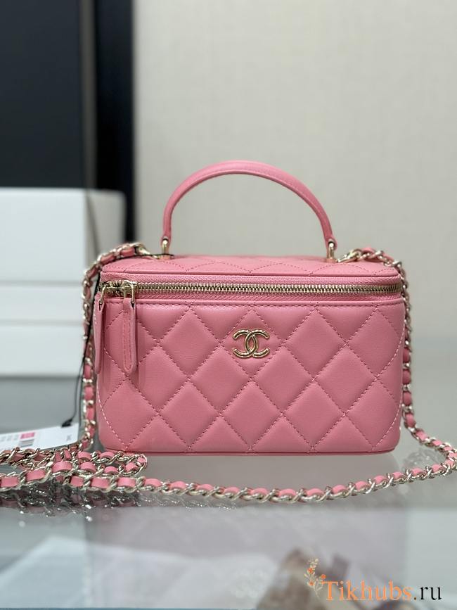 Chanel Pink Quilted Lambskin Top Handle Vanity Case 16.5x10x8cm - 1