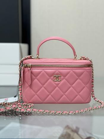 Chanel Pink Quilted Lambskin Top Handle Vanity Case 16.5x10x8cm