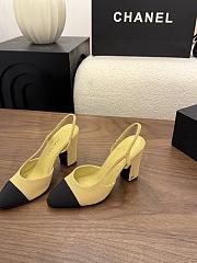 Chanel Beige and Black Grosgrain Slingback Heels - 3