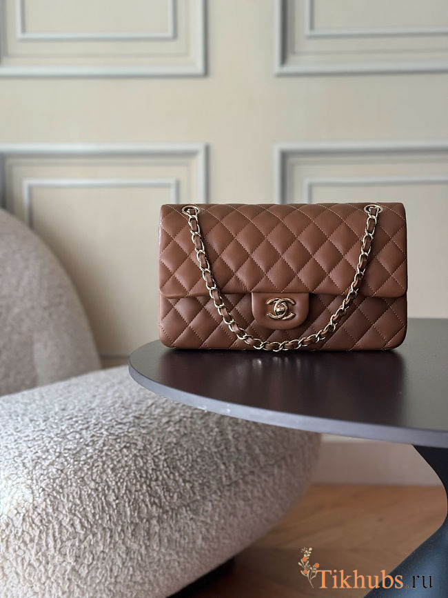 CHANEL Medium Classic Double Flap Bag Caramel Lambskin Gold Hardware 15.5x25.5x6.5cm - 1