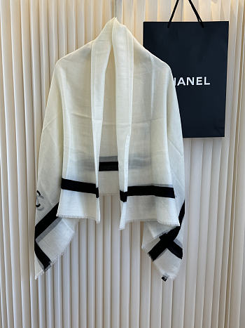 Chanel Off-White and Black Cashmere CC Scarf