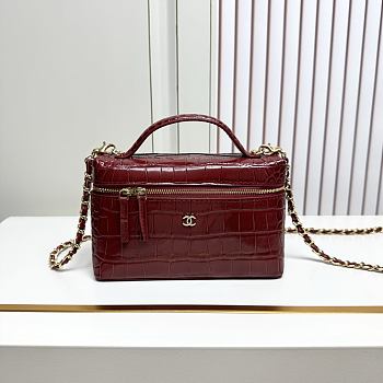 Chanel Large Vanity Case with Chain Croc-Embossed Calfskin Burgundy 17x19x5cm