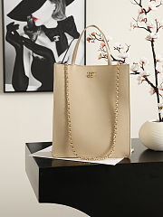 Chanel Small Shopping Bag Vertical Tote Calfskin Beige 28.6x23.5x9.5 - 1