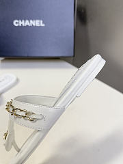 Chanel White Leather T-Strap Thong Sandals - 5