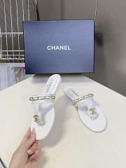 Chanel White Leather T-Strap Thong Sandals - 4
