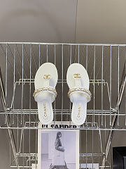 Chanel White Leather T-Strap Thong Sandals - 2