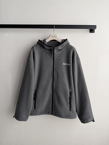 Miu Miu Fleece zippered hoodie jacket Grey