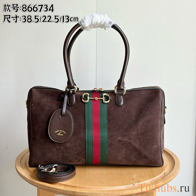Gucci Borsetto Large Boston Bag in Dark Brown Suede 38.5x22.5x13cm - 1