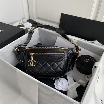  Chanel Aged Calfskin Quilted Waist Bag with Coin Purse Black 34x15x6cm