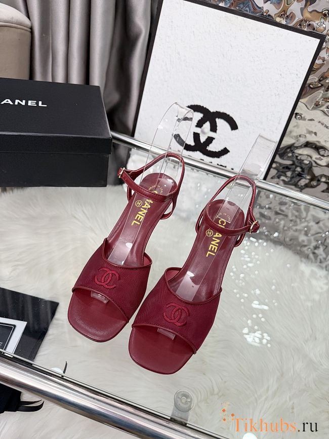 Chanel Red Mesh Slingback Sandals - 1