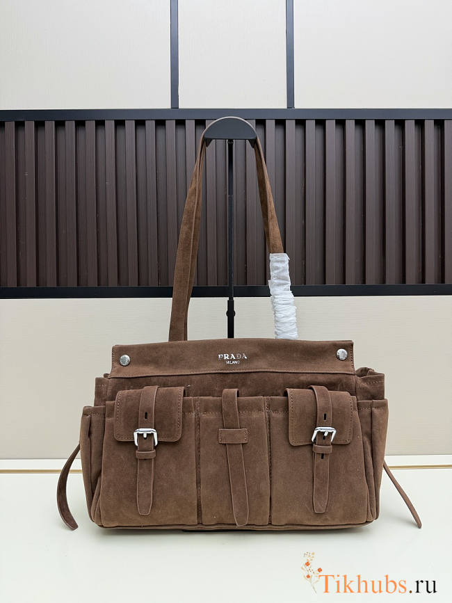  Prada Medium Suede Tote Bag Brown 35×24×11cm - 1